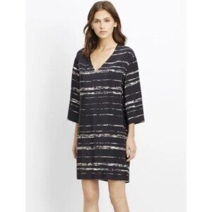 VINCE. Women's Shadow Stripe Shift 100% SILK Mini Dress SMALL/P Black White